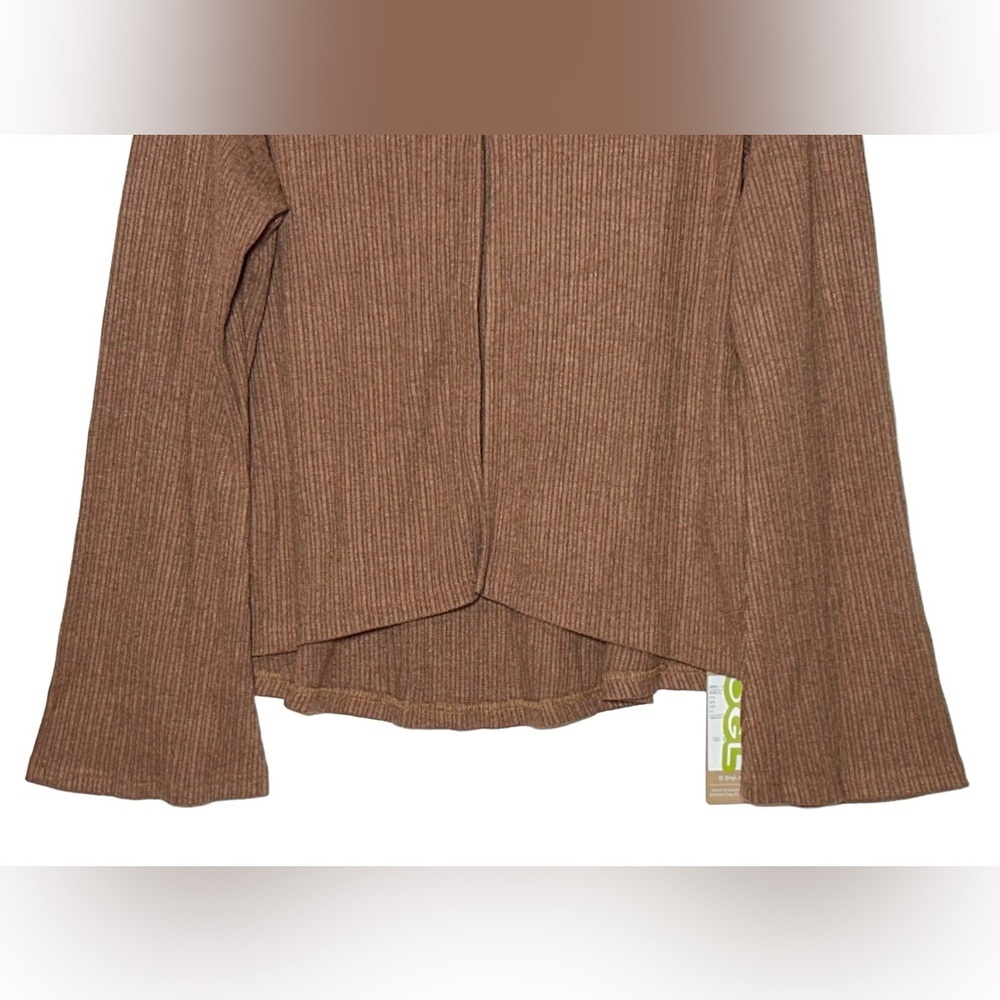 NWT OGL Brown V Neck Flare Long Sleeve Cardigan with Front Hook Closure, Large - Picture 7 of 13